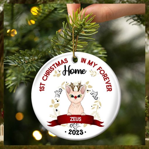 Gift For Cat Owners   Personalized Circle Ceramic Ornament