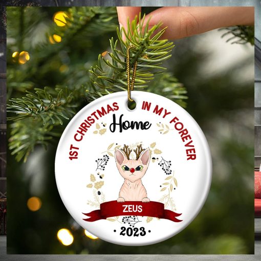 Gift For Cat Owners   Personalized Circle Ceramic Ornament
