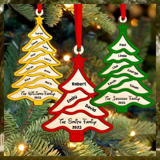 Gift For Family, Personalized 2 Layer Wood Ornament, Custom Name Christmas Tree Ornament, Christmas Gift