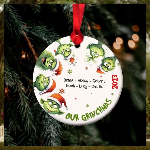 Gift For Family, Personalized Ceramic Ornament, Green Family Ornament, Christmas Gift