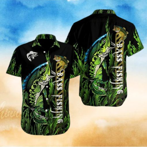 Gift For Father Bass Fishing Black Green Unisex Hawaiian Shirts