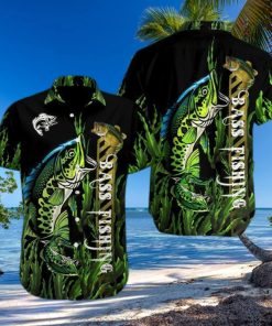 Gift For Father Bass Fishing Black Green Unisex Hawaiian Shirts