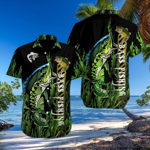 Gift For Father Bass Fishing Black Green Unisex Hawaiian Shirts