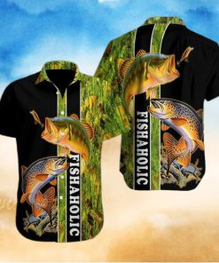 Gift For Father Fishaholic Black Green Unisex Hawaiian Shirts