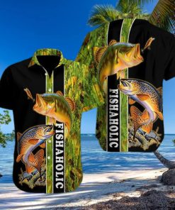 Gift For Father Fishaholic Black Green Unisex Hawaiian Shirts