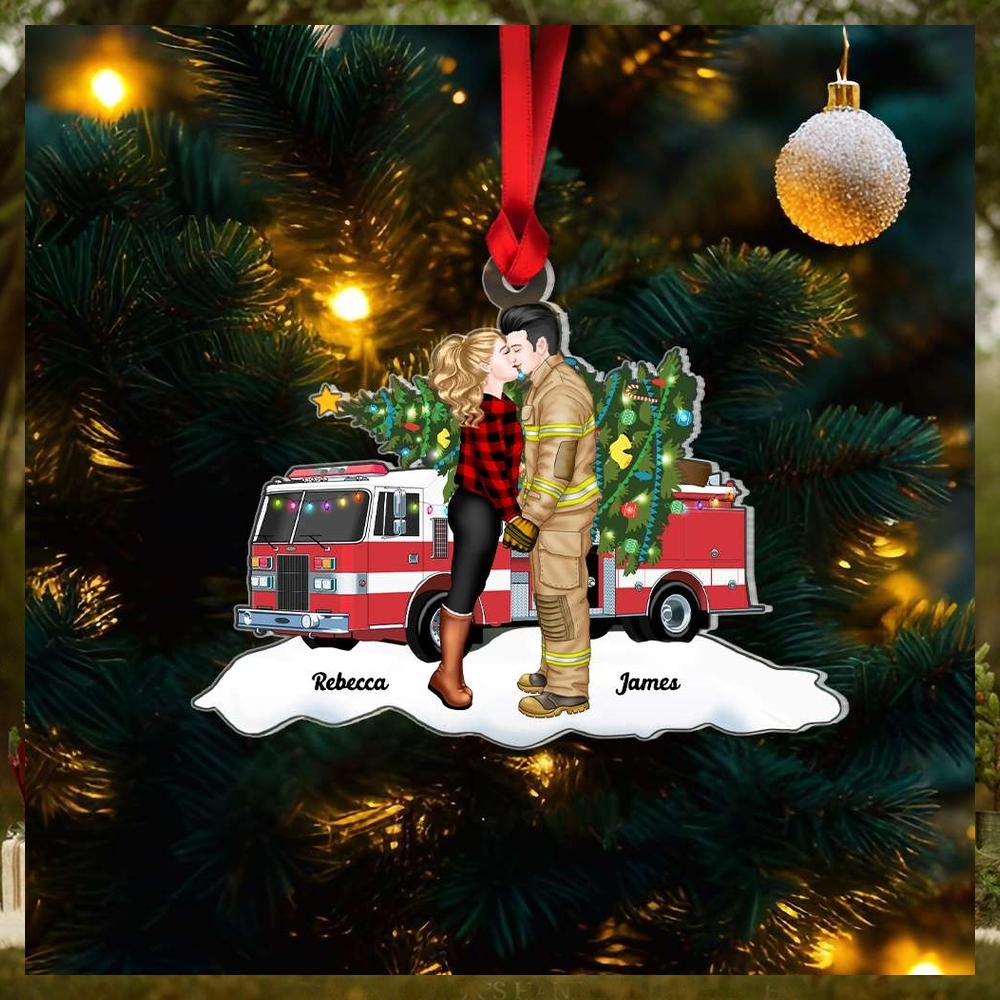 Gift For Firefighter Couple, Couple Gifts, Personalized Acrylic Ornament, Christmas Gift For Firefighter Couple, Couple Gifts, Personalized Acrylic Ornament, Christmas