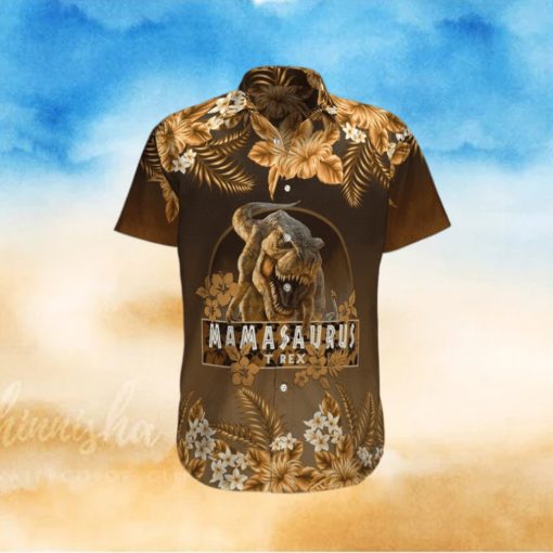 Gift For Mother Mamasaurus T Rex Brown Hibiscus Unisex Hawaiian Shirts