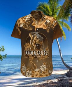 Gift For Mother Mamasaurus T Rex Brown Hibiscus Unisex Hawaiian Shirts