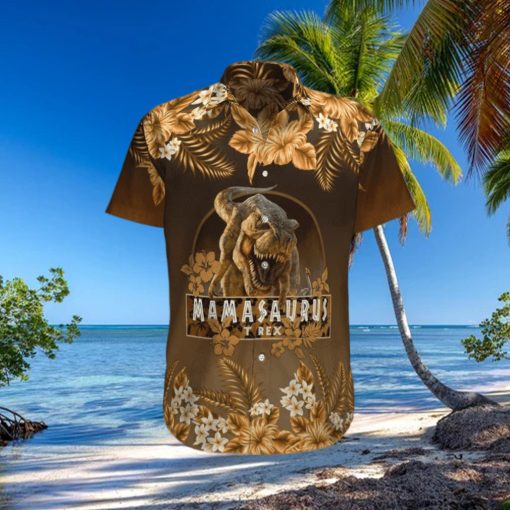 Gift For Mother Mamasaurus T Rex Brown Hibiscus Unisex Hawaiian Shirts