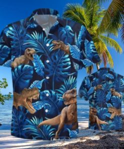Gifury Dinosaur Hawaiian Shirt T rex Tropical Pattern Blue Hawaii Shirt