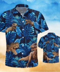 Gifury Dinosaur Hawaiian Shirt T rex Tropical Pattern Blue Hawaii Shirt