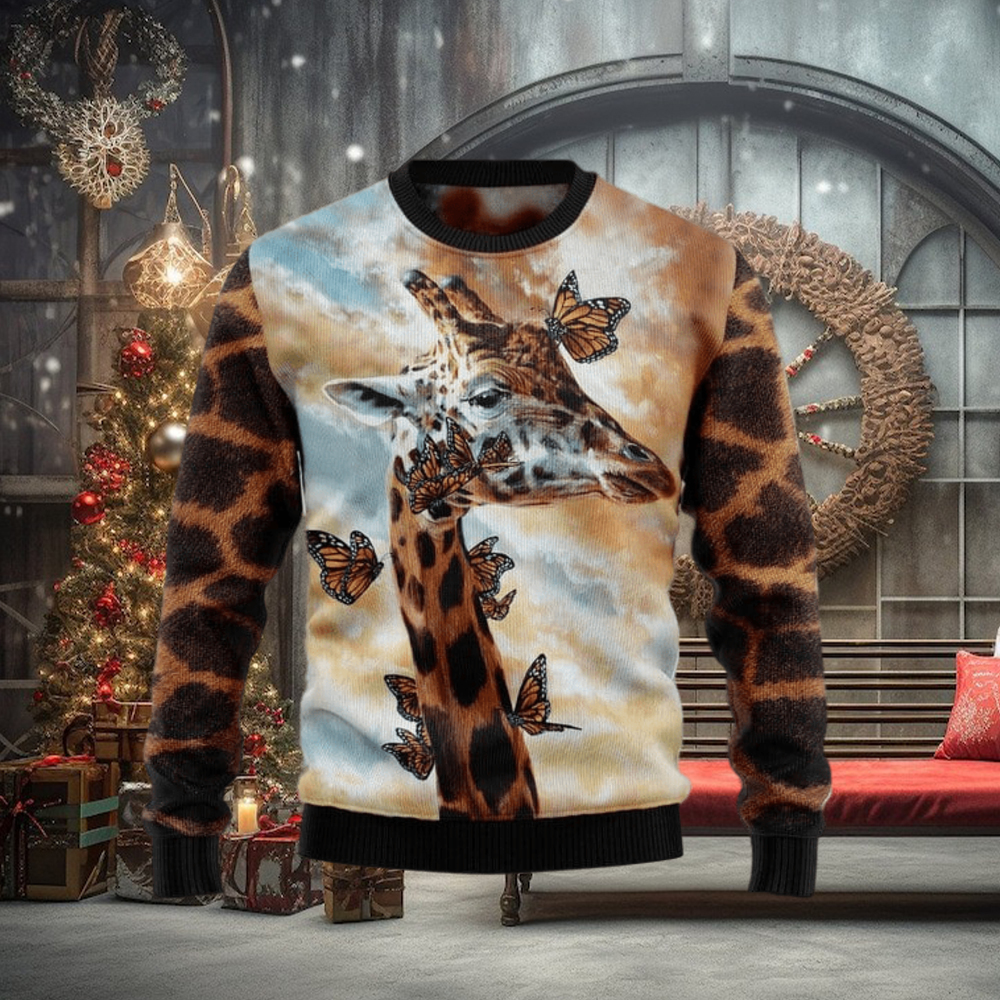 Giraffe Butterfly Ugly Christmas Sweater For Men & Women Giraffe Butterfly Ugly Christmas Sweater For Men & Women