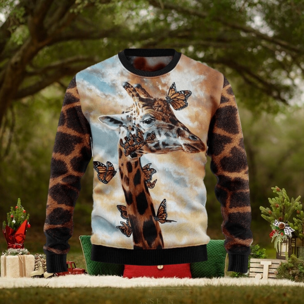 Giraffe Butterfly Ugly Christmas Sweater For Men & Women Giraffe Butterfly Ugly Christmas Sweater For Men & Women