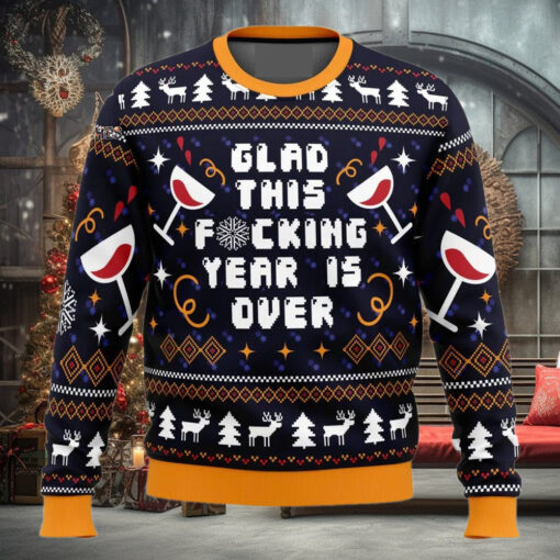Glad This Fucking Year is Over Pop Culture For Christmas Gifts Christmas Ugly Wool Knitted Sweater