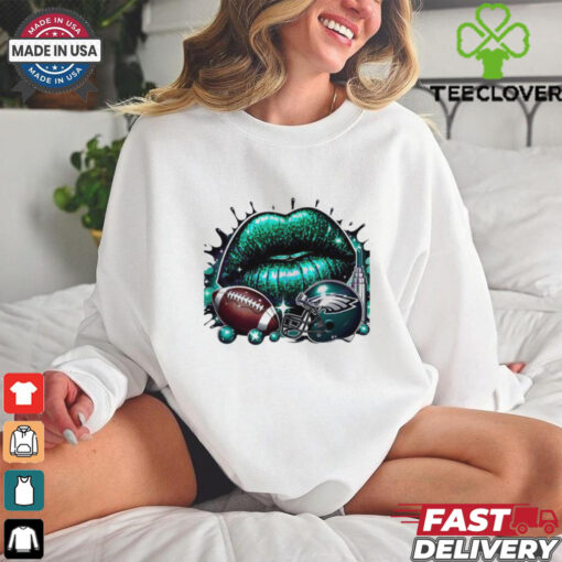 Glitter Philadelphia Eagles Football Lips Helmet T Shirt