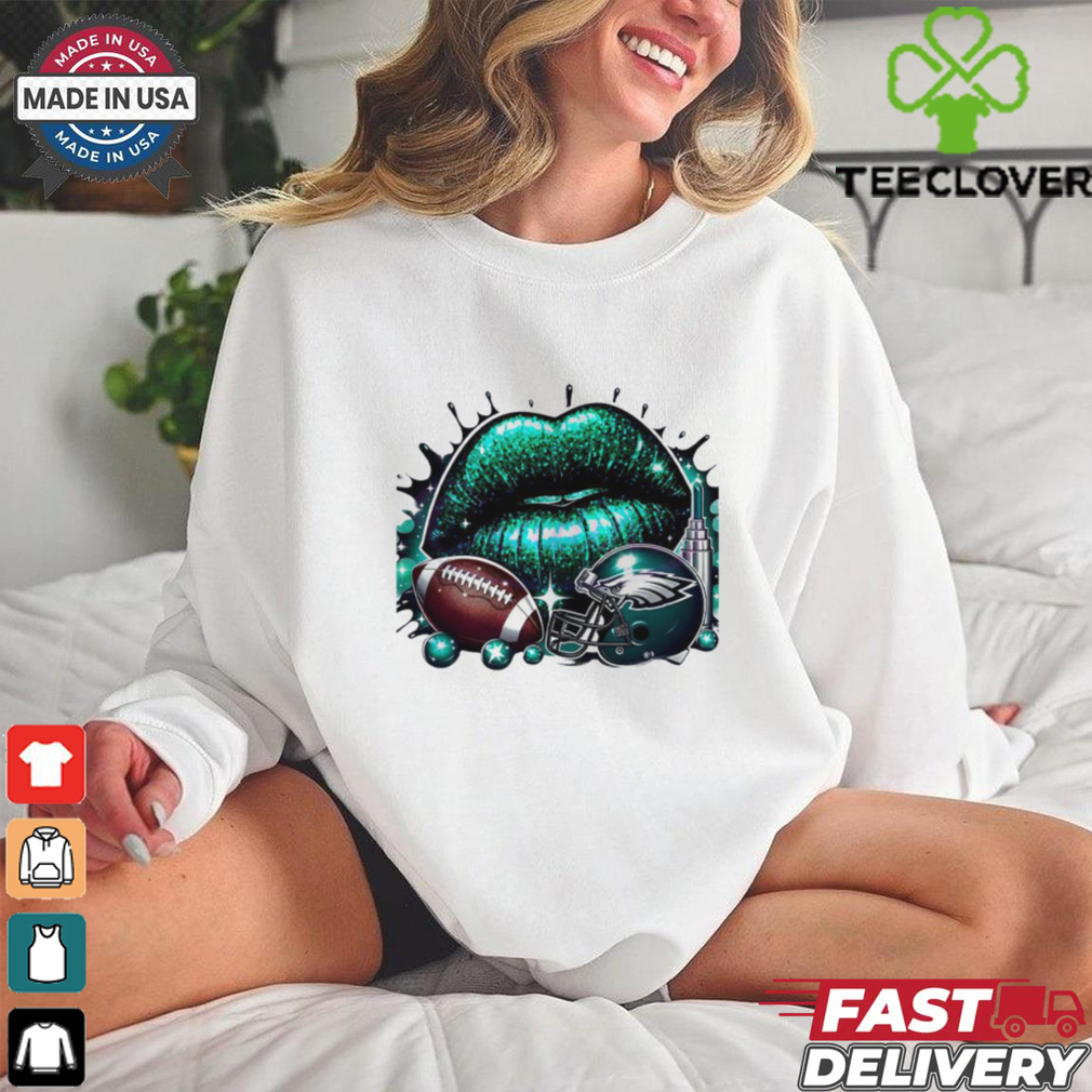 Glitter Philadelphia Eagles Football Lips Helmet T Shirt Glitter Philadelphia Eagles Football Lips Helmet T Shirt