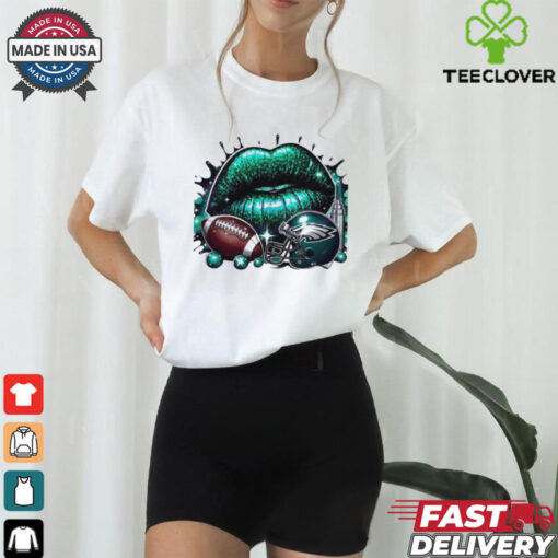 Glitter Philadelphia Eagles Football Lips Helmet T Shirt