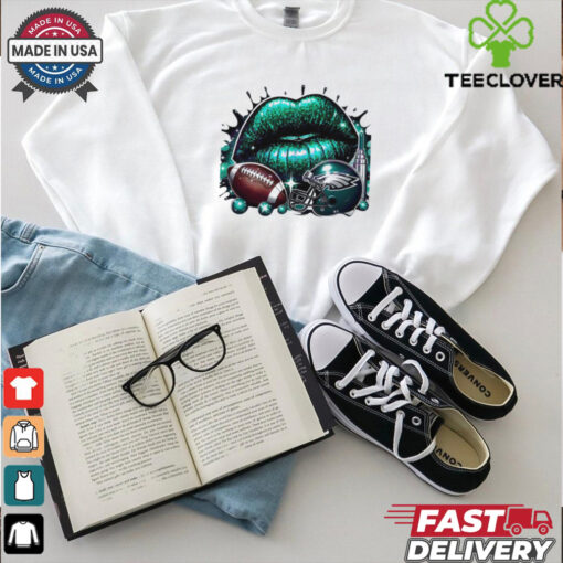 Glitter Philadelphia Eagles Football Lips Helmet T Shirt