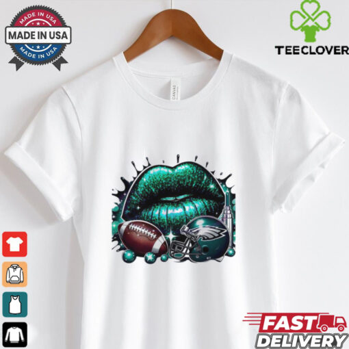 Glitter Philadelphia Eagles Football Lips Helmet T Shirt
