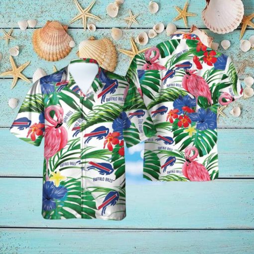 Buffalo Bills Hawaiian Shirt Flamingos Tropical Leaves Summer Gift For Friend NFL Hawaiian Shirt