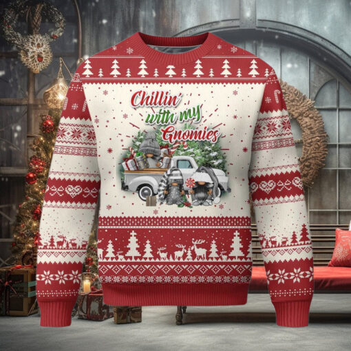 Gnome Christmas Ugly Christmas Sweater Chillin With My Gnomies Xmas Truck