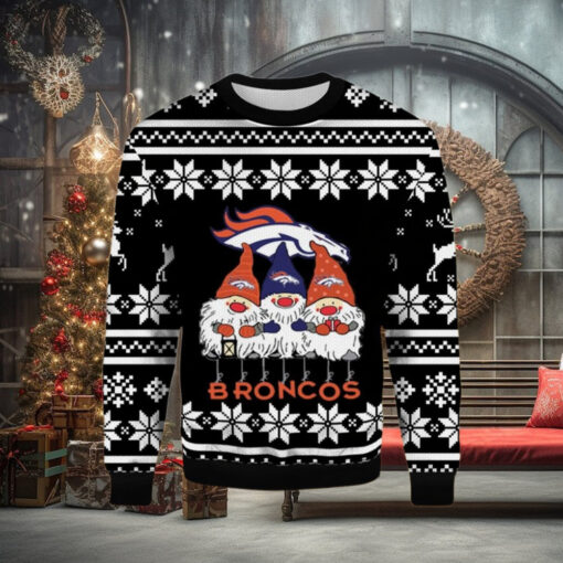 Gnome Fan Denver Broncos Ugly Christmas Wool Knitted Sweater