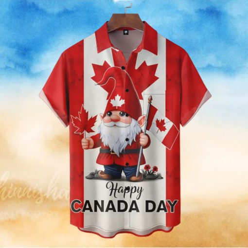 Gnome Happy Canada Day Button Hawaiian Shirt