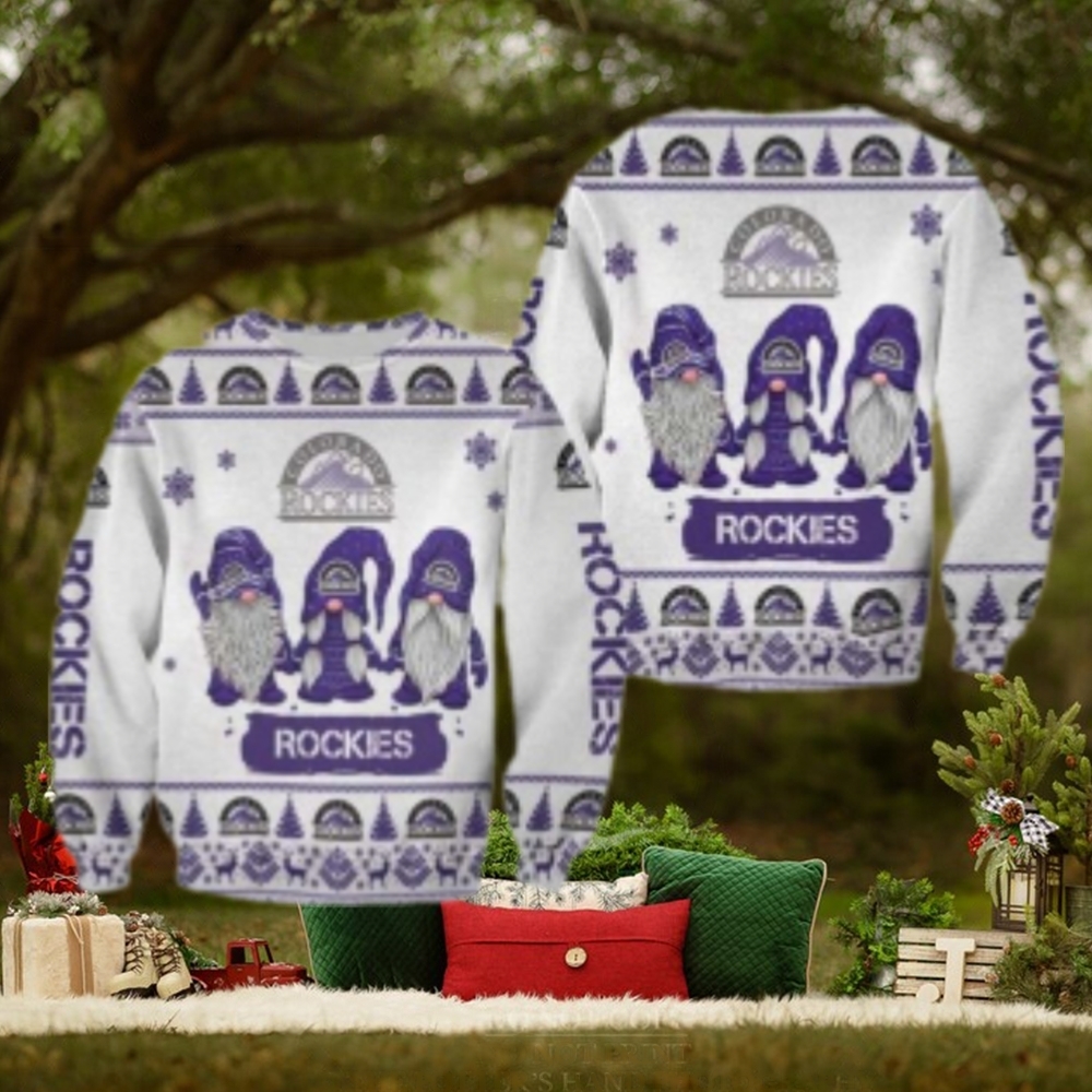 Gnome Trio Colorado Rockies Ugly Christmas Sweater White Edition Gnome Trio Colorado Rockies Ugly Christmas Sweater White Edition