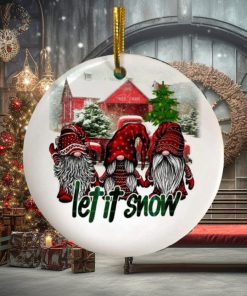 Gnomes Let It Snow Saying Christmas Ornament, Christmas Tree Hanging Decor, Present On Christmas, Circle Ornament