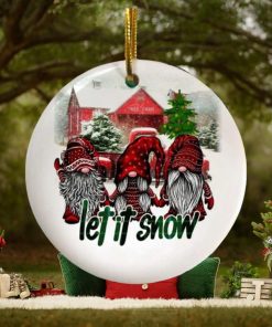 Gnomes Let It Snow Saying Christmas Ornament, Christmas Tree Hanging Decor, Present On Christmas, Circle Ornament