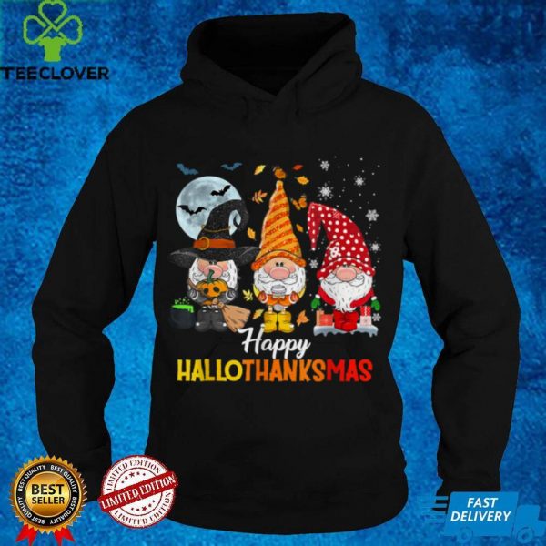 Gnomes Lover Halloween Merry Christmas Happy Hallothanksmas T Shirt