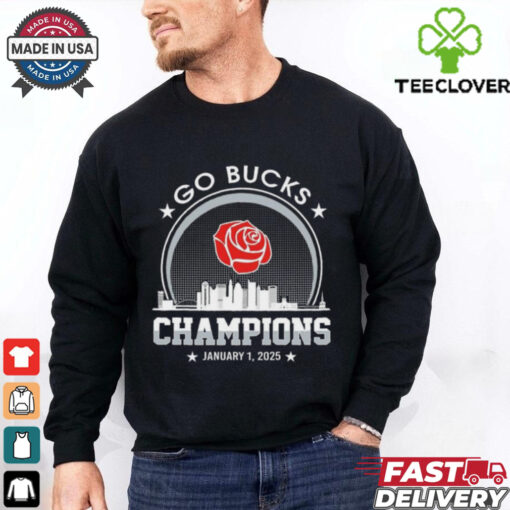 Go Bucks Football 2025 Rose Champions Skyline Logo Shirt