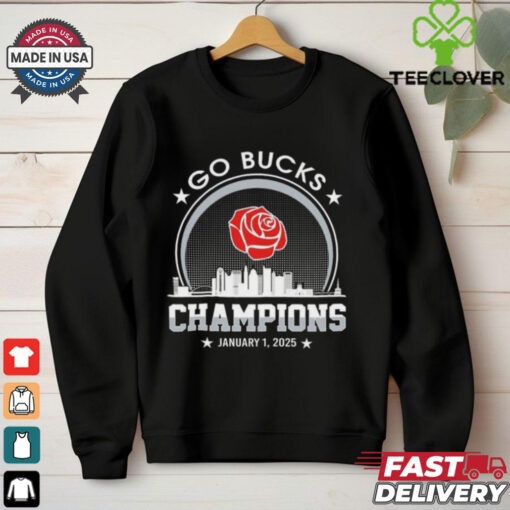Go Bucks Football 2025 Rose Champions Skyline Logo Shirt