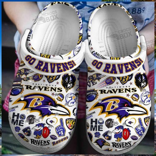 Go Ravens White Crocs Shoes