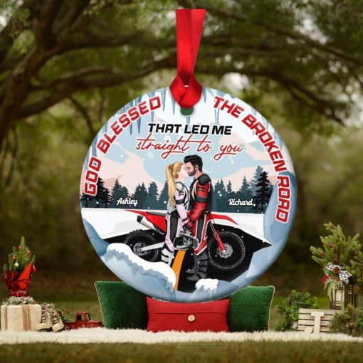 God Blessed The Broken Road, Personalized Ornament, Motorcycle Couple Ornament