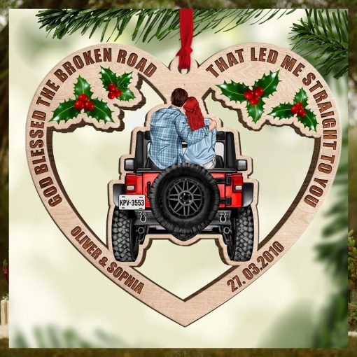 God Blessed The Broken Road That Led Me Straight To You Personalized Car Couple Wood Ornament