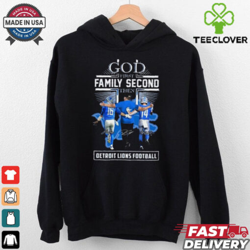 God First Family Second Then Detroit Lions Amon Ra St. Brown, Jared Goff And Dan Campbell Shirt