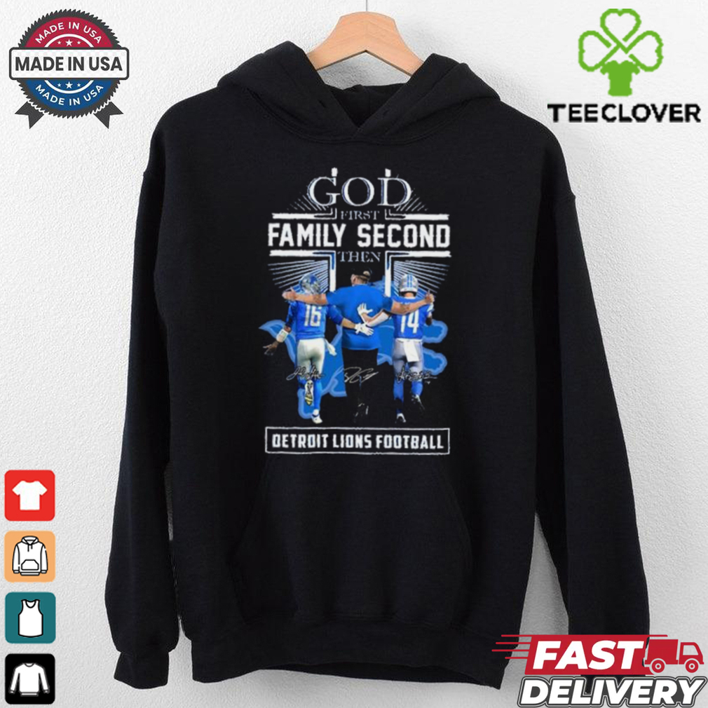 God First Family Second Then Detroit Lions Amon Ra St. Brown, Jared Goff And Dan Campbell Shirt God First Family Second Then Detroit Lions Amon Ra St. Brown, Jared Goff And Dan Campbell Shirt