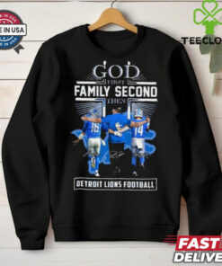 God First Family Second Then Detroit Lions Amon Ra St. Brown, Jared Goff And Dan Campbell Shirt
