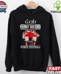 God first family second then Chiefs football Travis Kelce Andy Reid and Patrick Mahomes shirt