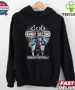 God first family second then Eagles football Saquon Barkley Nick Sirianni and Jalen Hurts shirt