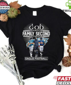God first family second then Eagles football Saquon Barkley Nick Sirianni and Jalen Hurts shirt