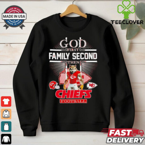 God first family second then Kansas City Chiefs mascot football shirt