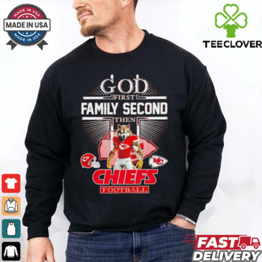God first family second then Kansas City Chiefs mascot football shirt