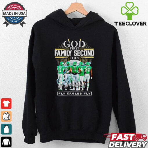 God first family second then fly Eagles fly players signatures shirt