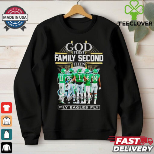 God first family second then fly Eagles fly players signatures shirt