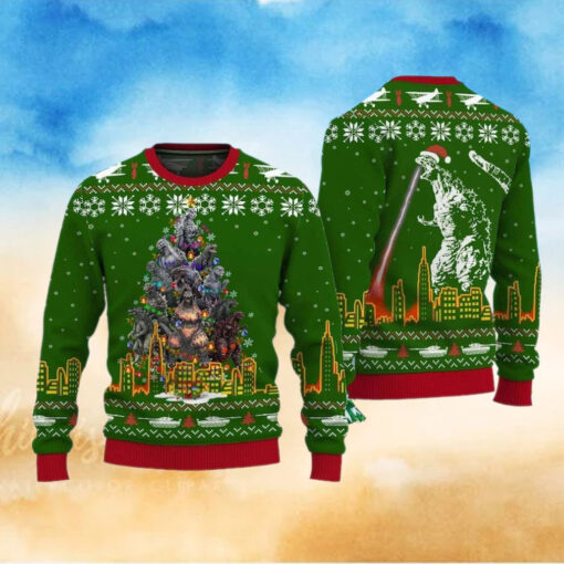Godzilla Christmas Ugly Sweater, Christmas Tree From All Godzillas Sweater