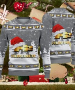 Golden H2 Hummer Logo Santa Hat Car Truck And Motorcycle Knitted Christmas Sweater