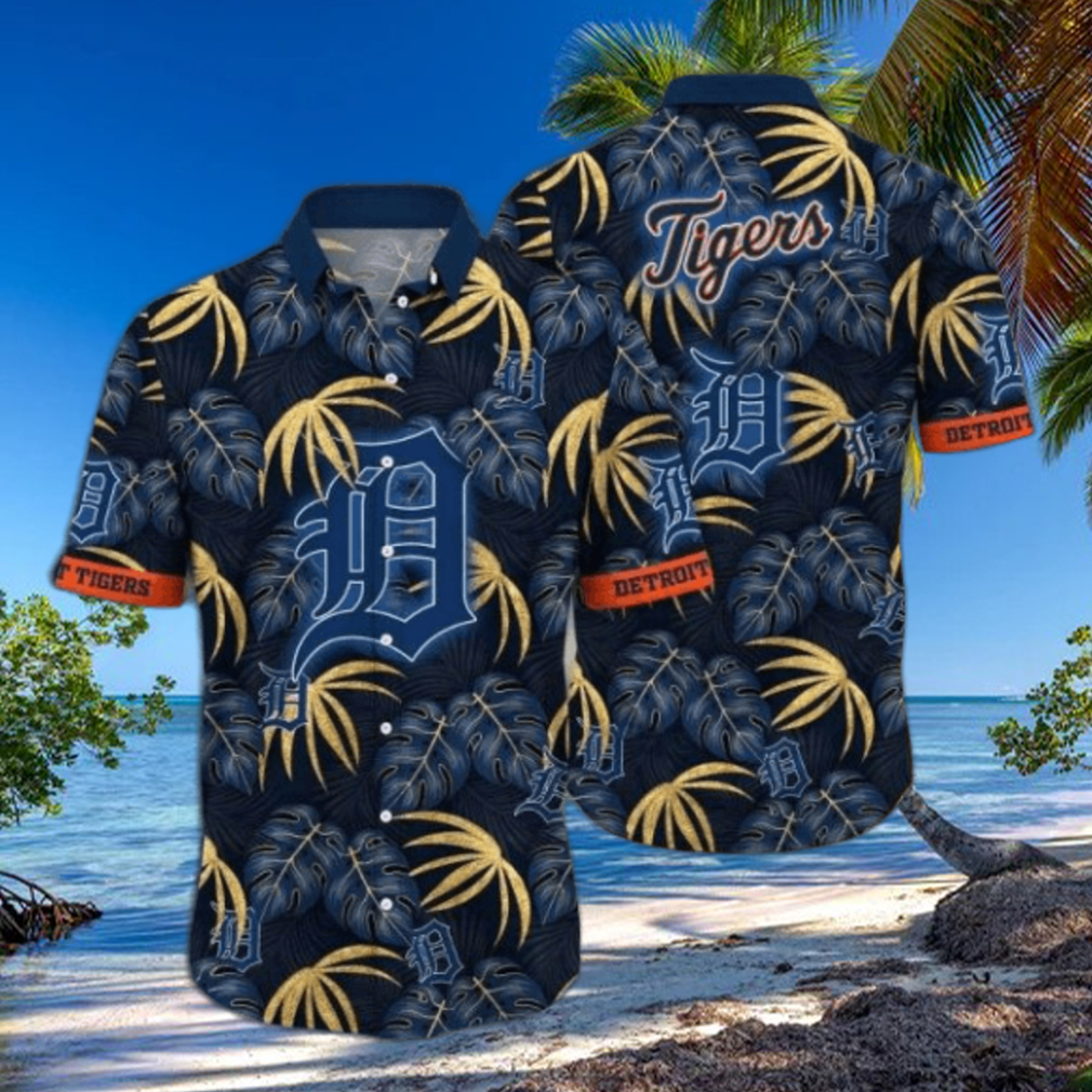 Golden Palms Detroit Tigers Dark Hawaiian Shirt Golden Palms Detroit Tigers Dark Hawaiian Shirt