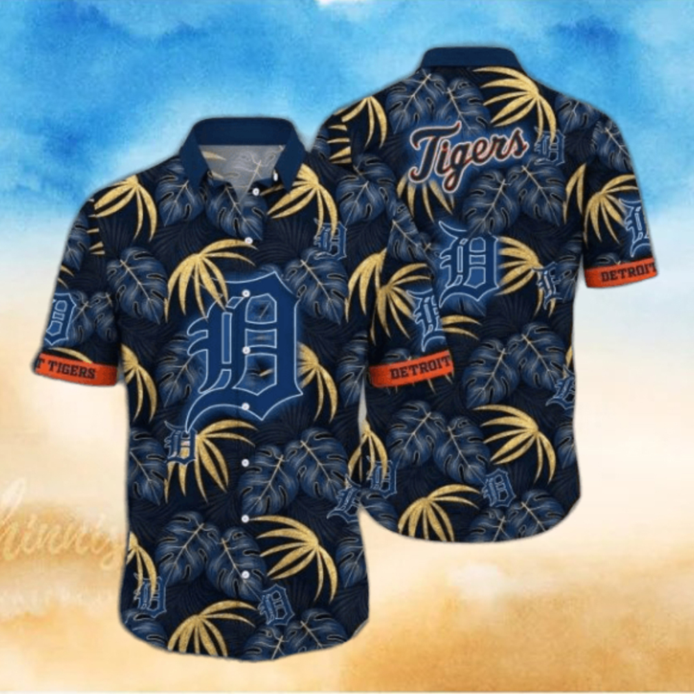Golden Palms Detroit Tigers Dark Hawaiian Shirt Golden Palms Detroit Tigers Dark Hawaiian Shirt